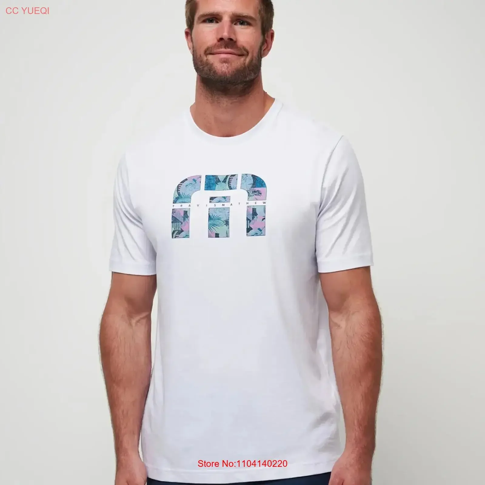 Camiseta TravisMathew de verano para hombre, talla mediana, blanca, 100% algodón, jersey GBO2251, ropa de diseñador vintage lavada