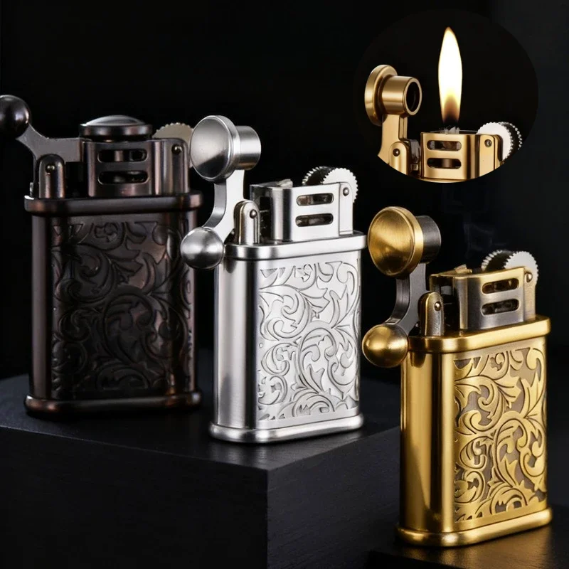 

Metal Retro Relief Lighter Grinding Wheel Windproof Outdoor Portable Mini Classic Fuel Lighter Cigarette Accessories Men's Gift