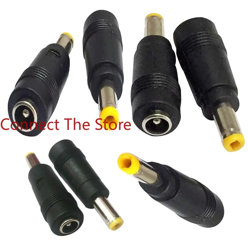 10PCS DC5521 Female To 5521 Male Tuning Fork  Adapter 5.5 * 2.1      Yellow Rubber  Connector