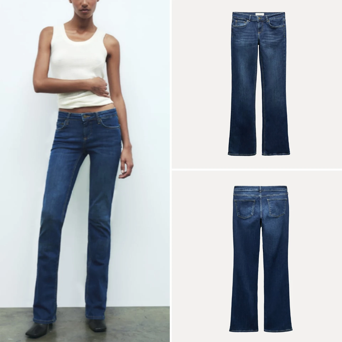 

Z Женские джинсы-колокольчики с низкой талией, персональные повседневные широкие брюки на молнии, эластичные узкие брюки из полиэстера