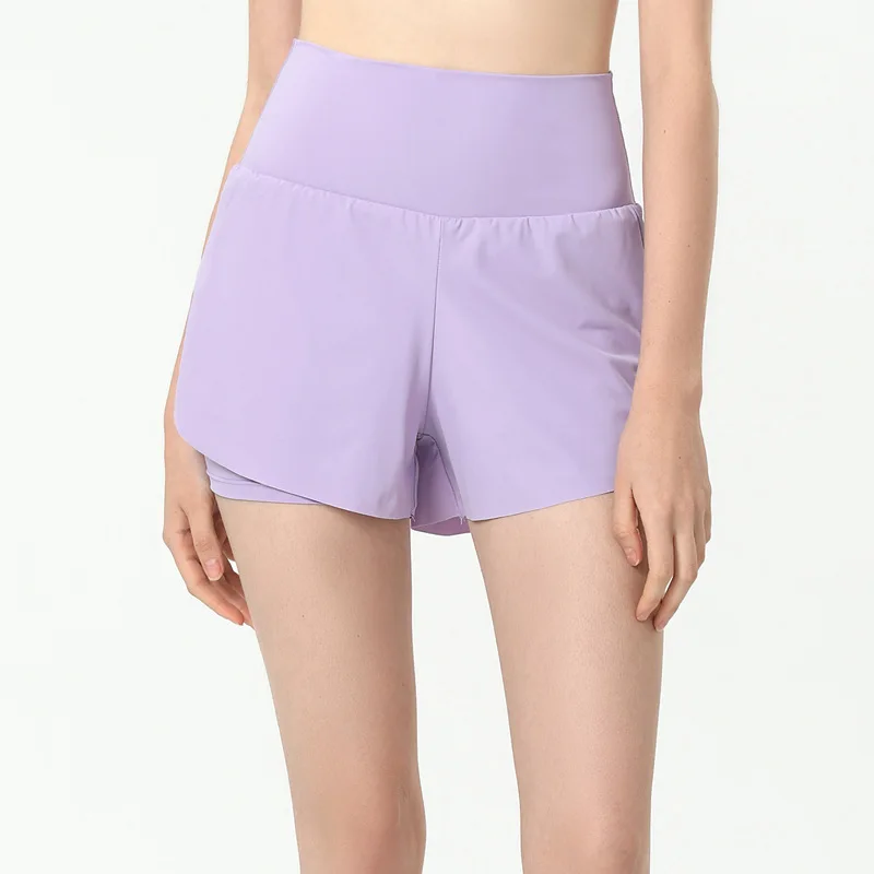 DINPAI Sports Shorts Women Fitness Running Yoga Summer Anti-exposure Fake Two-piece Breathable Loose Training Three-point Pants