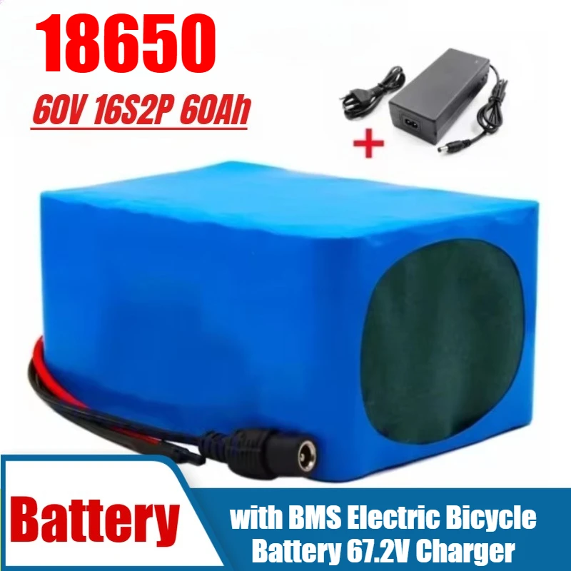 

60V 16S2P 60Ah 18650 Lithium-ion Battery with BMS Electric Bicycle Battery 67.2V Charger