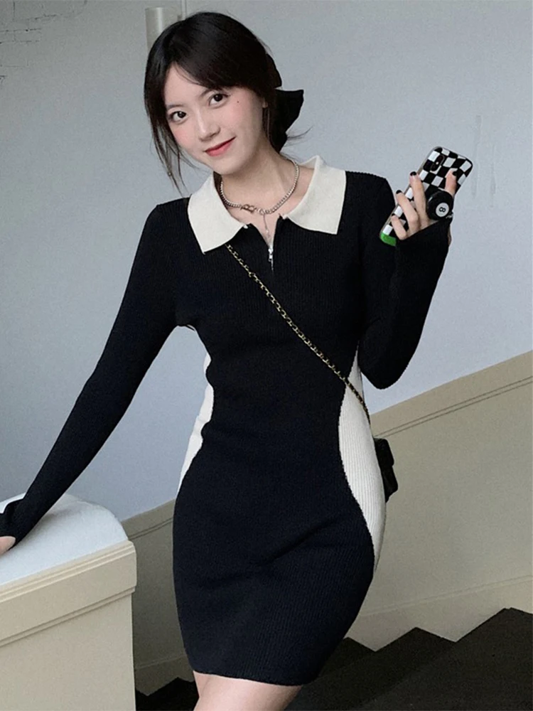 달콤하고 매콤한 여성 니트 드레스 하이웨이스트 롱 슬리브 이너웨어 플러스 사이즈 레트로 스타일 봄 가을 신상품...