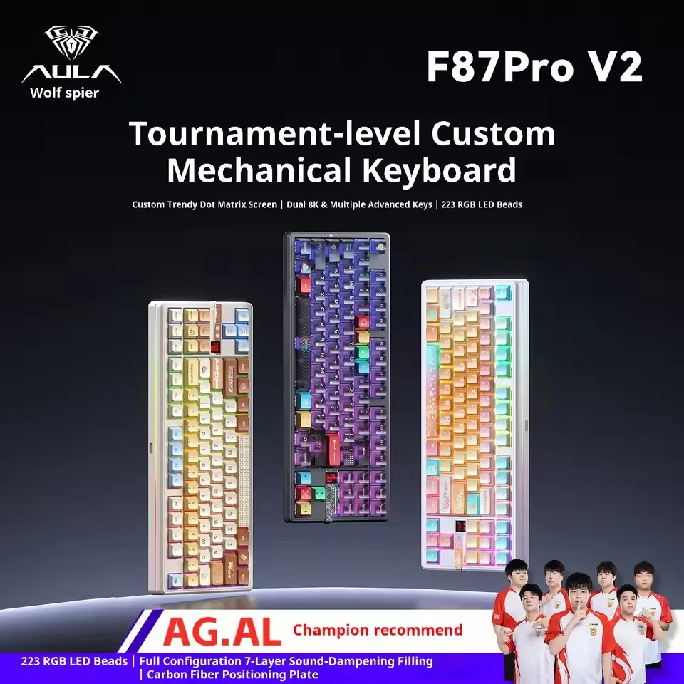 

AULA F87 Pro V2 Механическая клавиатура Беспроводная трехмодельная 12000 мАч Индивидуальный гиф-дисплей Двойной 8K 0,125 мс Горячая замена RGB E-Sports Gam
