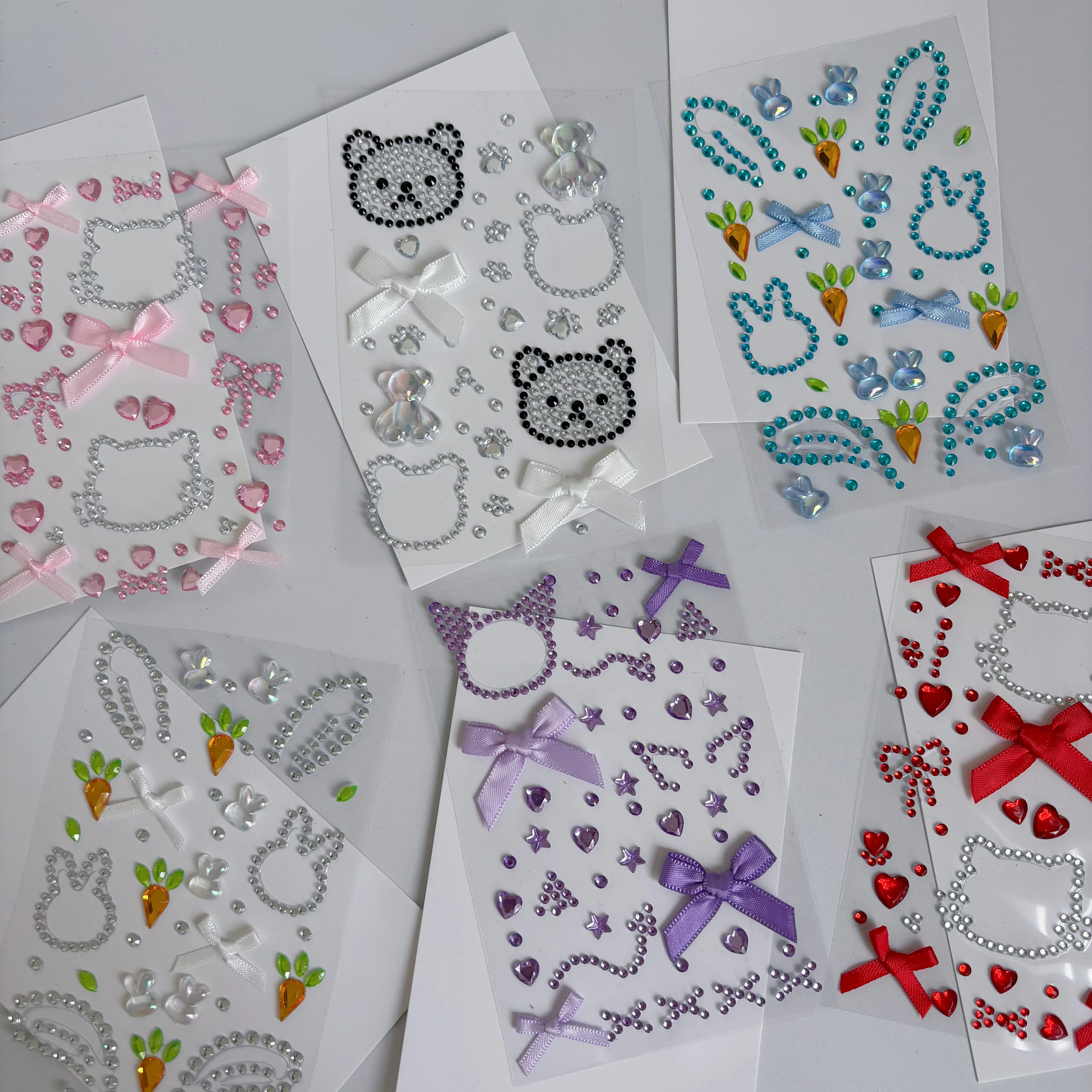 6 Cute Animal Stickers with Glitter, Featuring Rabbits, Carrots, and Pandas, Suitable for Stage Decoration and Face Stickers