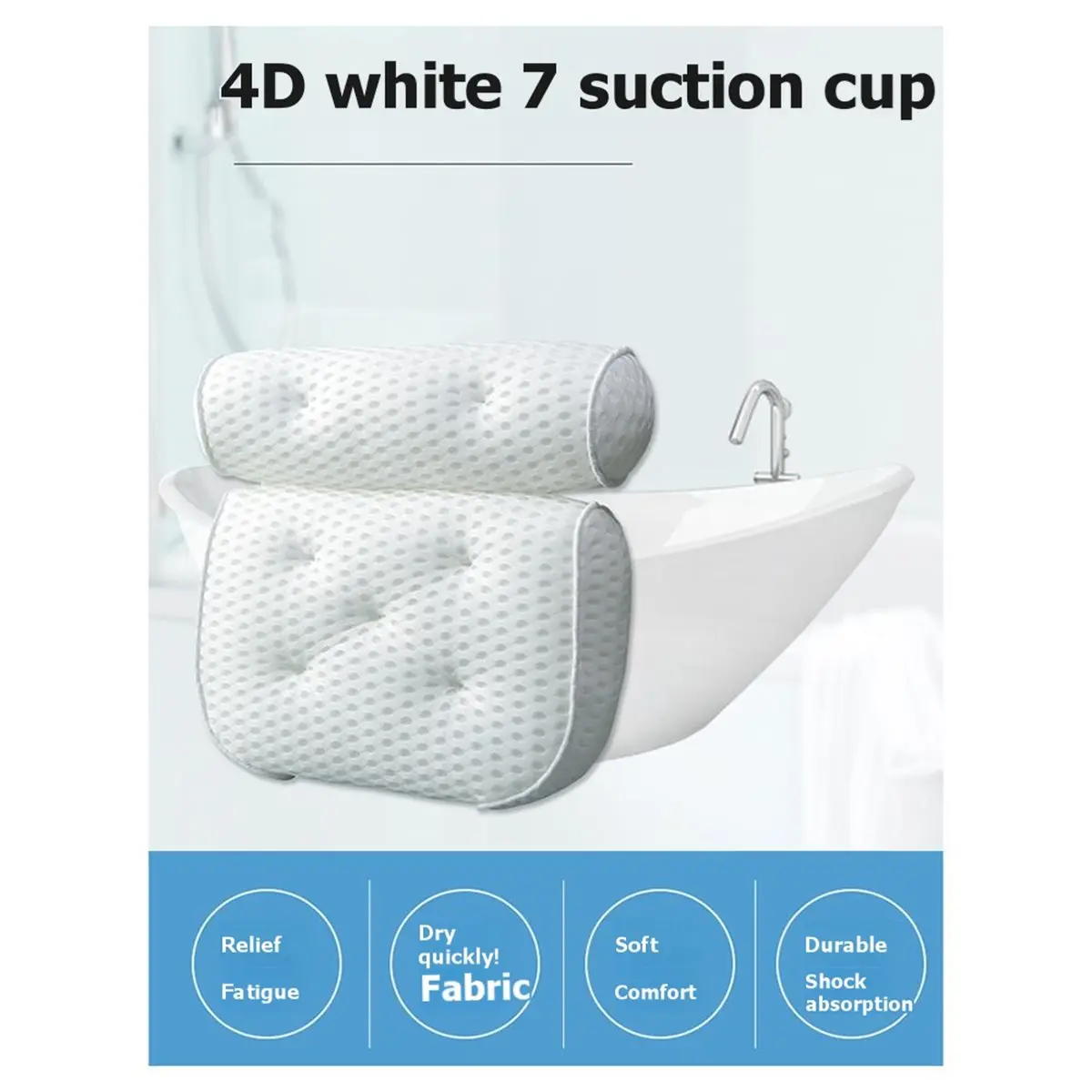 DT81 Bath Pillow for Bathtub 4D Bathtub Pillow Bathroom Set with 7 Suction Cups SPA Bubble Bath Pillow Square Bathtub Pillow