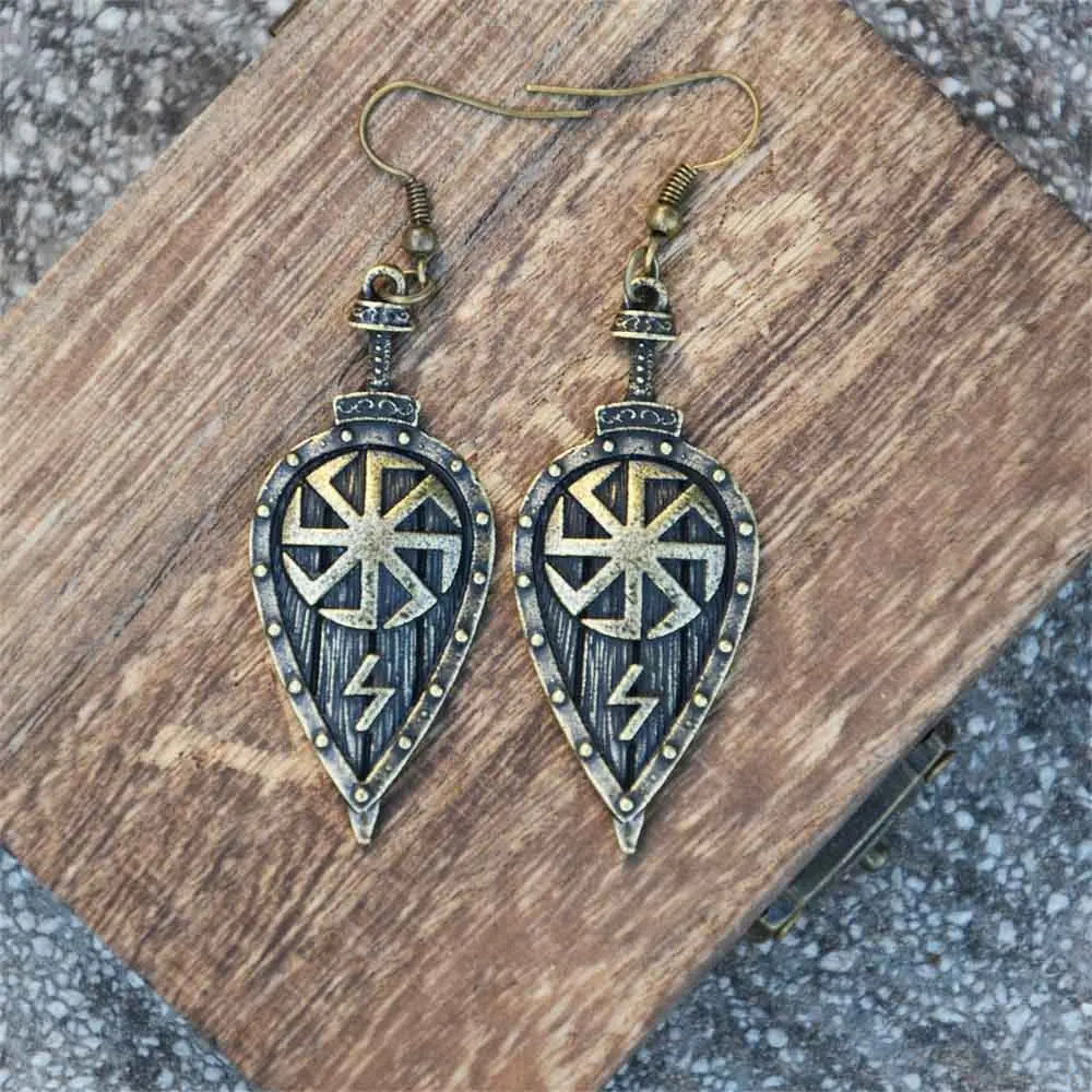 1 Pair Slavic Kolovrat Shield Sword Viking Rune Jewelry Sowulo Symbols Vintage Punk Earrings Women Men Amulet Gifts