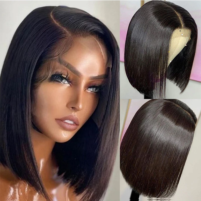 

Glueless Short Bob Straight Human Hair Wigs Peruvian Hair Wig For Women 13x4 HD Transparent Lace Front Human Hair Pre Plucked