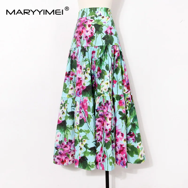 MARYYIMEI Fashion New Summer Fashion Women's Floral-Print Casual Cotton Skirt