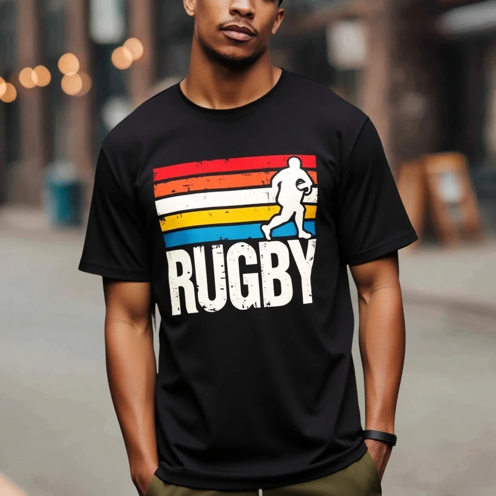 

Teevo Men's Casual T-Shirt Retro Rugby Player Graphic Print Sports Tee for Outdoor Activities