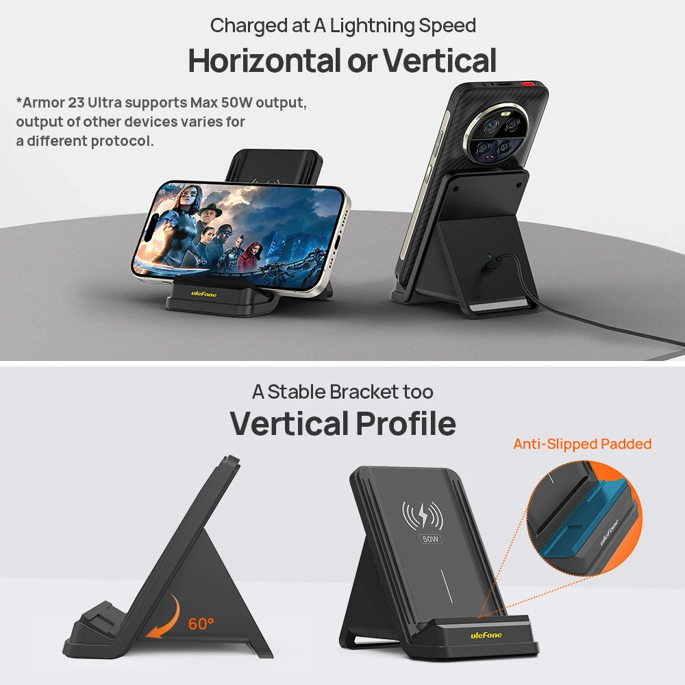 Ulefone 50W Wireless Charging Stand for Widely compatible with Ulefone, iPhone, Samsung, Xiaomi phones, etc