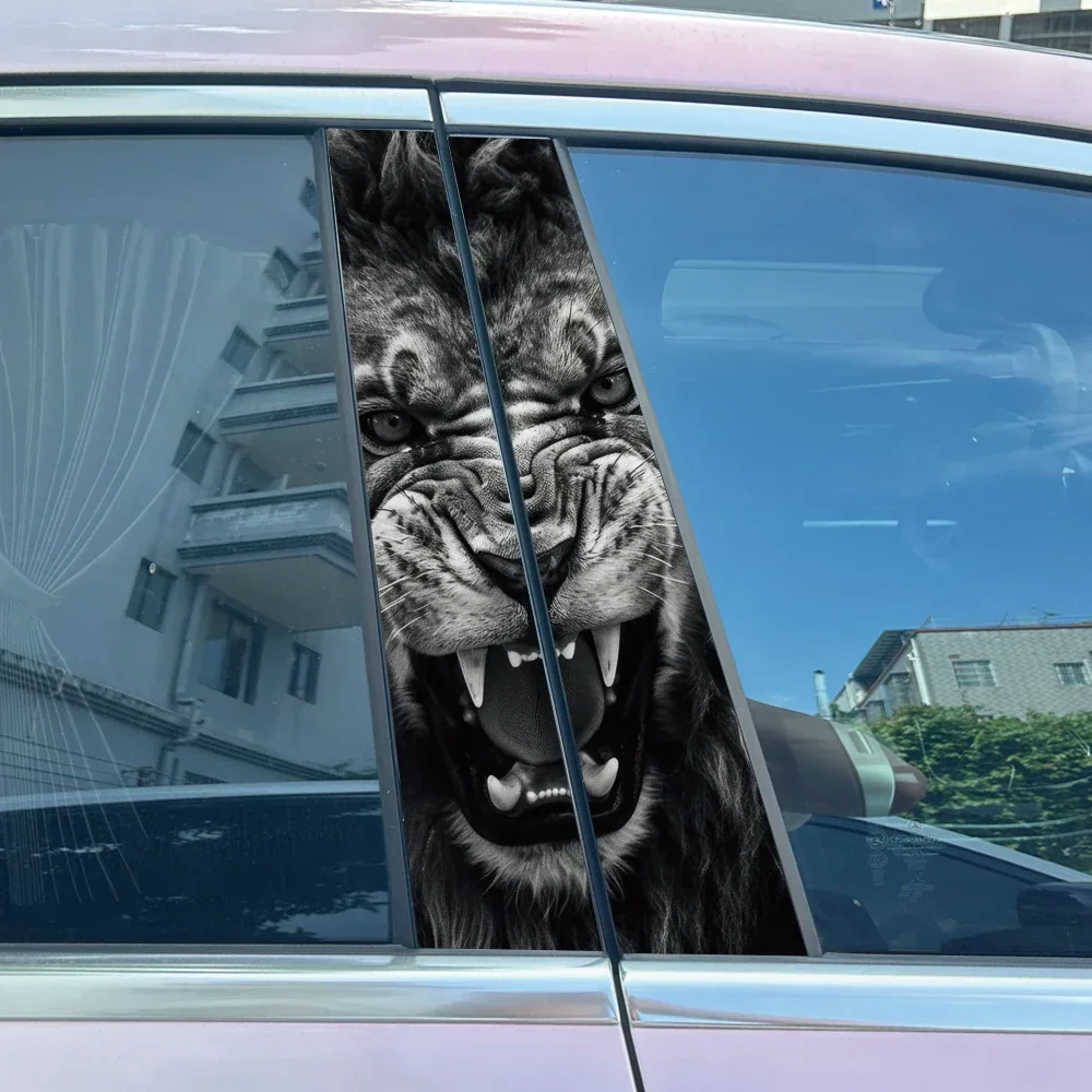 Animal Lion Car Stickers DIY Car B-pillar Cover Scratches Waterproof Durable Cartoon Automobile Decoration Auto PET Decals
