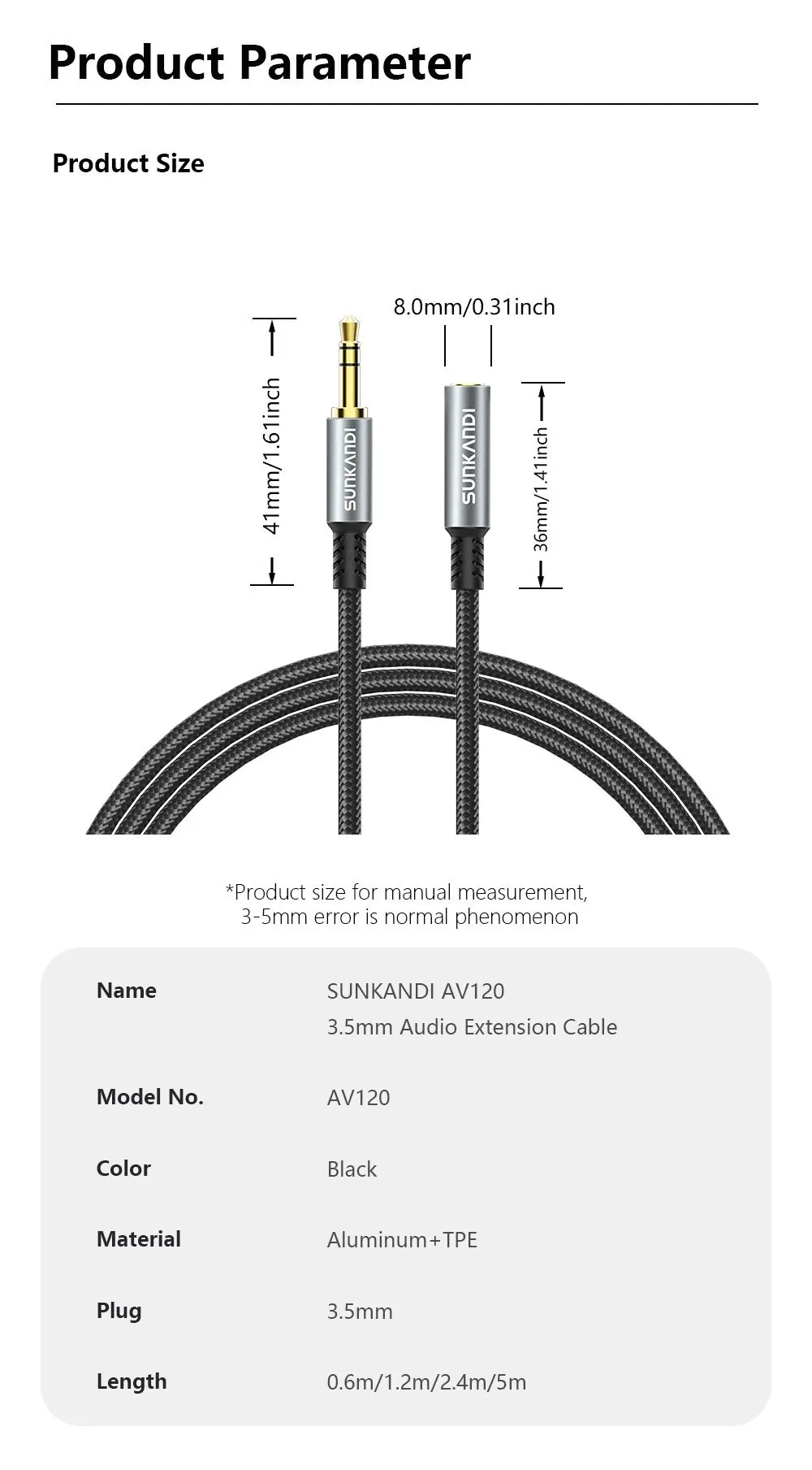 SUNKANDI Kopfhörer-Verlängerungskabel, Nylongeflecht, 3,5 mm Stecker auf Buchse, Audio-Verlängerungskabel für iPhone, iPad, Smartphone, Tablets – Detail 9