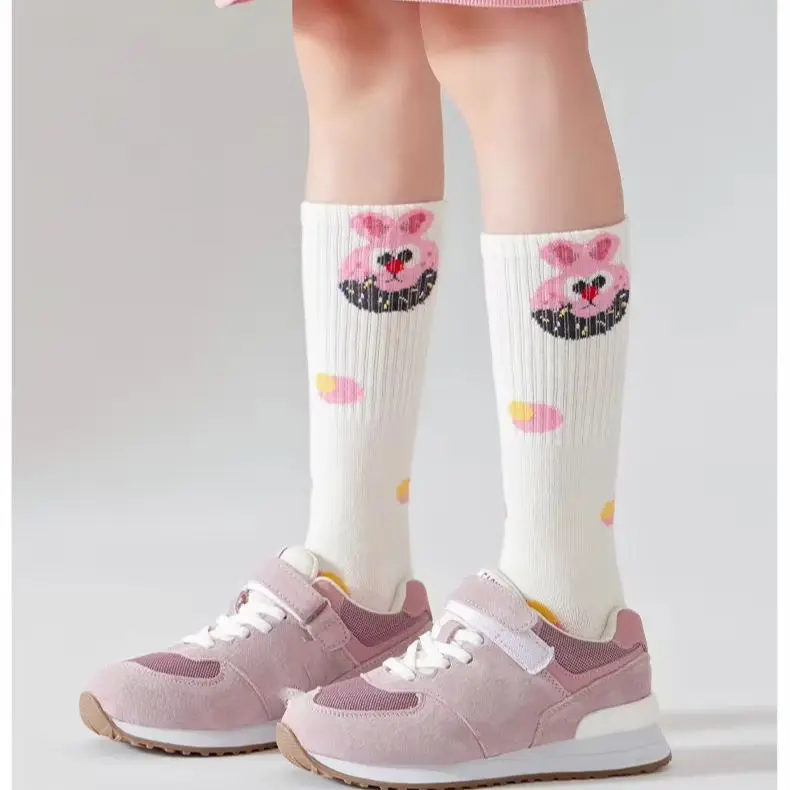 4 pairs Children's Long Socks SpringHigh Elastic No Tightening Girls' Breathable Cotton Socks