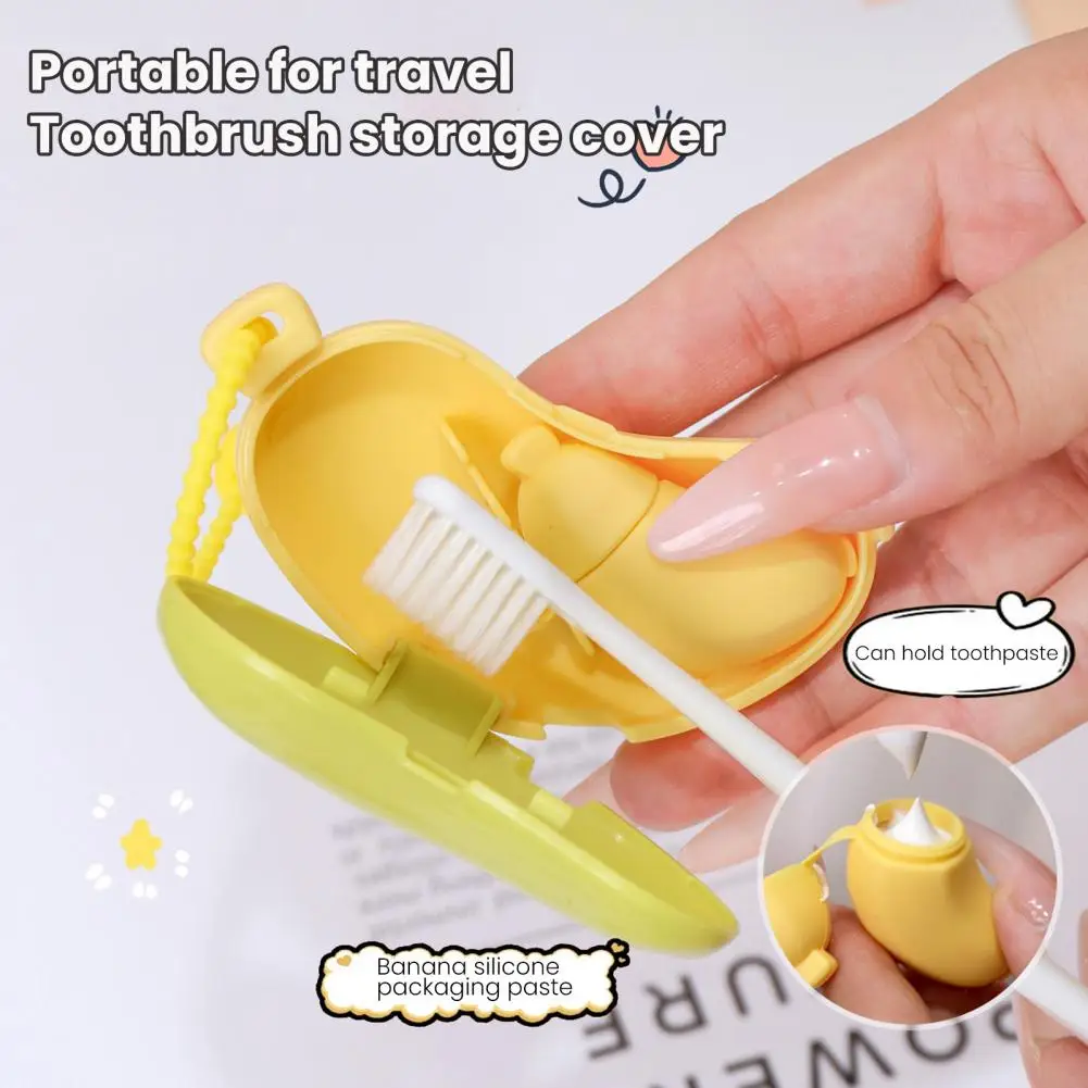 -free Toothbrush Case Banana Toothbrush Case Portable Organizer with Silicone Toothpaste Dispenser Hanging Travel for Home
