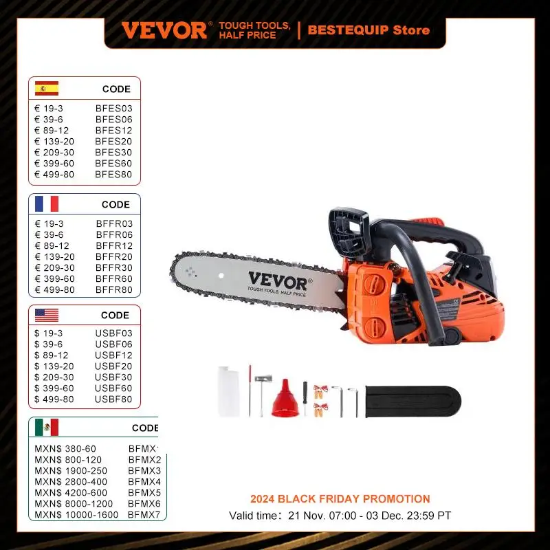 VEVOR Gas Chainsaw 25.4CC 12