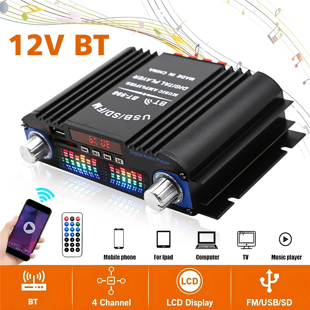 Digital 4 Channel Audio Amplifier 1600W Peak Power HiFi Sound Amplifier Bluetooth Karaoke Player FM radio audio stereo home car