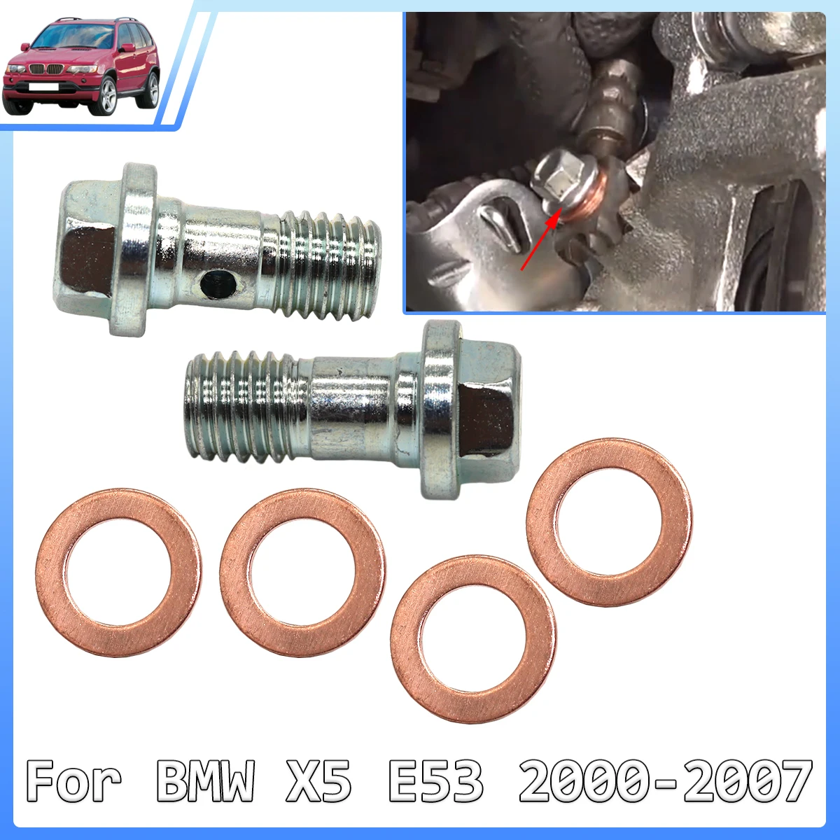 

Left Rear Right Brake Caliper Hose Lines Banjo Fittings Bolts Copper Sealing Crush Washers Car Parts For BMW X5 E53 2000-2007