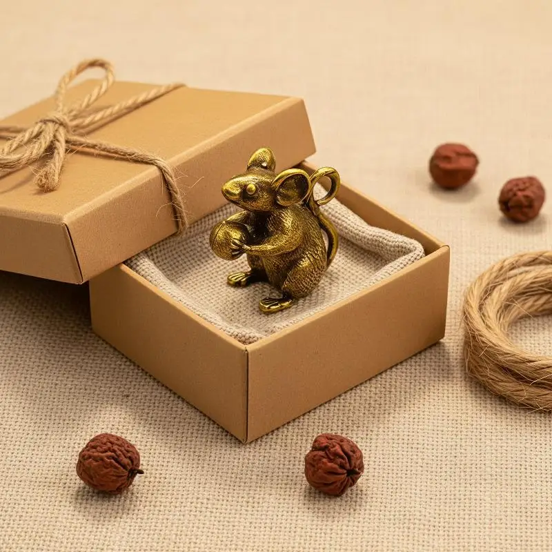 Vintage Alloy Rat Figurine Hand Carved Mini Durable Metal Ornament for Desktop Bookshelf Home Decoration