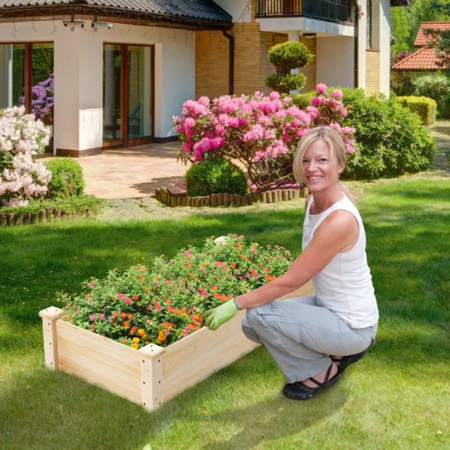 

Raised Garden Bed Fir Wood Wooden Square Wood Planter Box for Garden