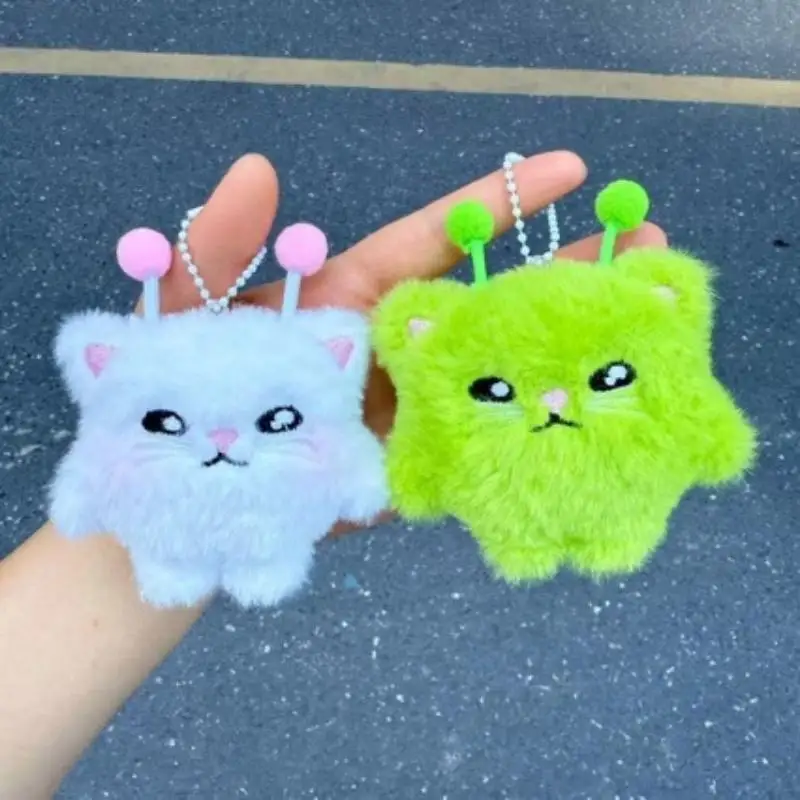 Fluffy Alien Cat Doll Plush Keychain Adorable Antenna Soft Furry Backpack Pendant Ornament Gift For Kids Girls-TOY view 5