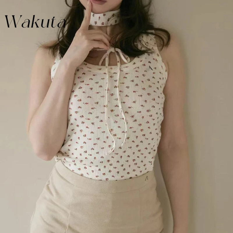 

WAKUTA японская футболка в стиле Харадзюку в стиле ретро с круглым вырезом и короткими рукавами, милая футболка с цветочным принтом для девочек, летний жилет Dopamine Spicy Girl