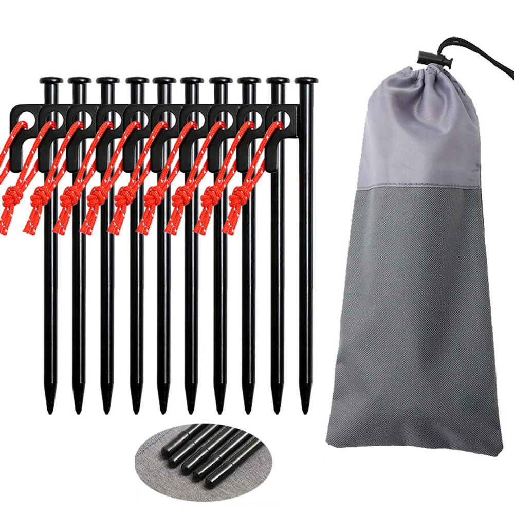 보관 주머니가 있는 10Pcs 헤비 듀티 텐트 스테이크, 캠핑, 하이킹, 야외 잔디밭용 20cm/30cm/40cm 단조 강철 텐트 못