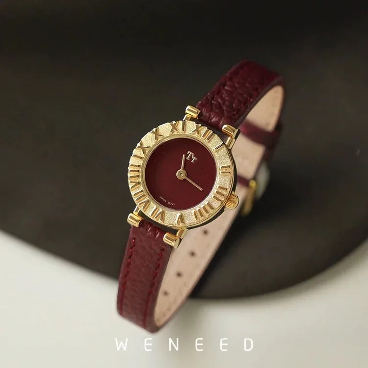 2023 Новые женские подарочные красные женские часы Ankela в стиле ретро, маленькие роскошные кожаные кварцевые часы