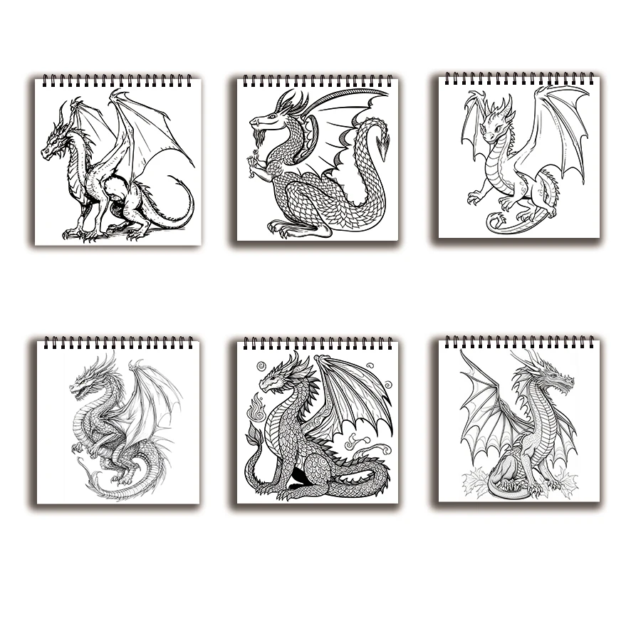 Coloring Book - 7.87 x 7.87 inches 32 pages Dragon Coloring Book - Ideal gift for family or friends