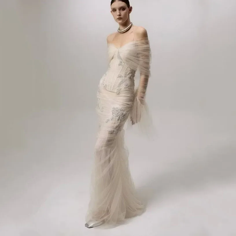 Tulle Sweetheart Customized Wedding Dresses Mermaid Illusion Bridal Gowns Elegant Bride Robes Vestido De Novia