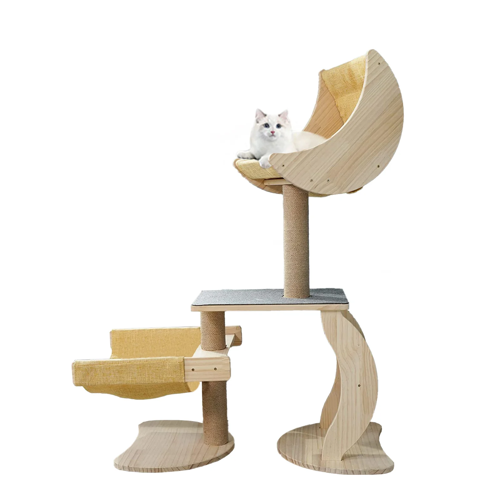 Multi-Level Pet Climbing Scratcher Cat Scratching Tree With Sisal Scratching Posts Houses With Moon Cat Bed Hammock