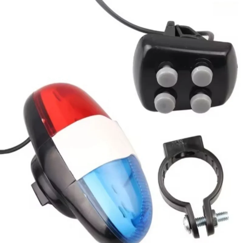 6 LED 4 لهجة الأصوات الدراجات جرس الشرطة سيارة ضوء الإلكترونية القرن صفارة الإنذار للطفل دراجة أطفال سكوتر الدراجات مصباح الملحقات