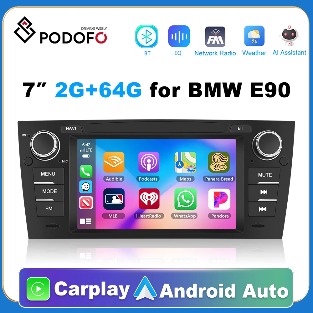 

Podofo CarPlay Android радио для BMW 3 серии E90 2005-2012 мультимедийный плеер 2din авторадио автомобильная интеллектуальная система GPS стерео