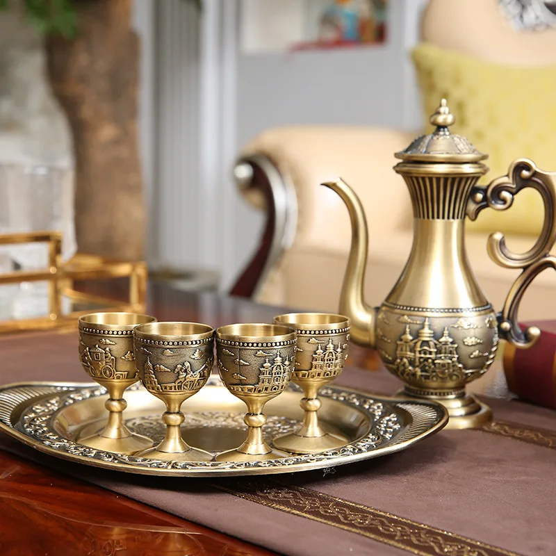 Bronze wine set, household wine jug, high-end set, goblet, Chinese court set gift box