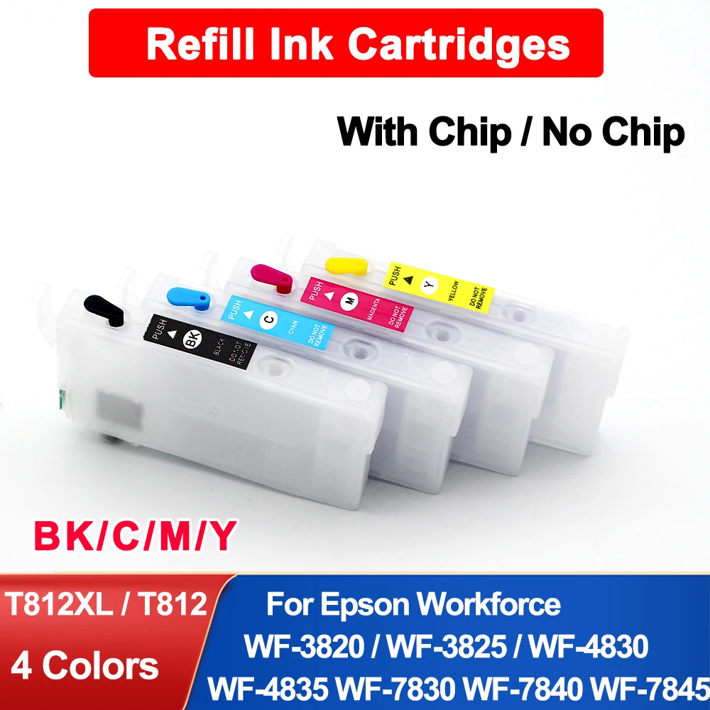 

T812 812XL 812 Refillable Ink Cartridge Without/With Chip for Epson WF3820 WF4820 WF4825 WF7830 WF7820 WF7840 WF7310 WF4830