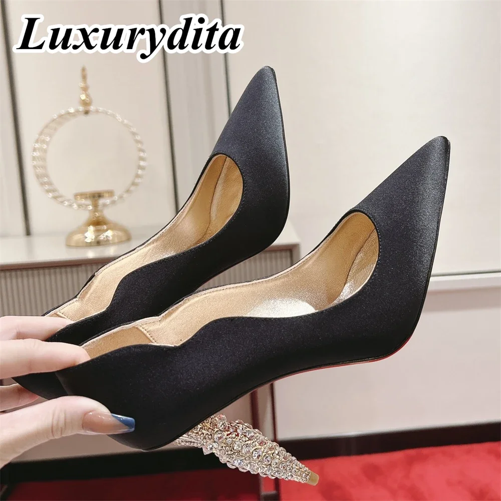 

Top Quality Womens High Heels 10cm Luxury Fashion Ladies Sandals Designer Classic Red Heel Real Leather sole Mules Shoes 1165