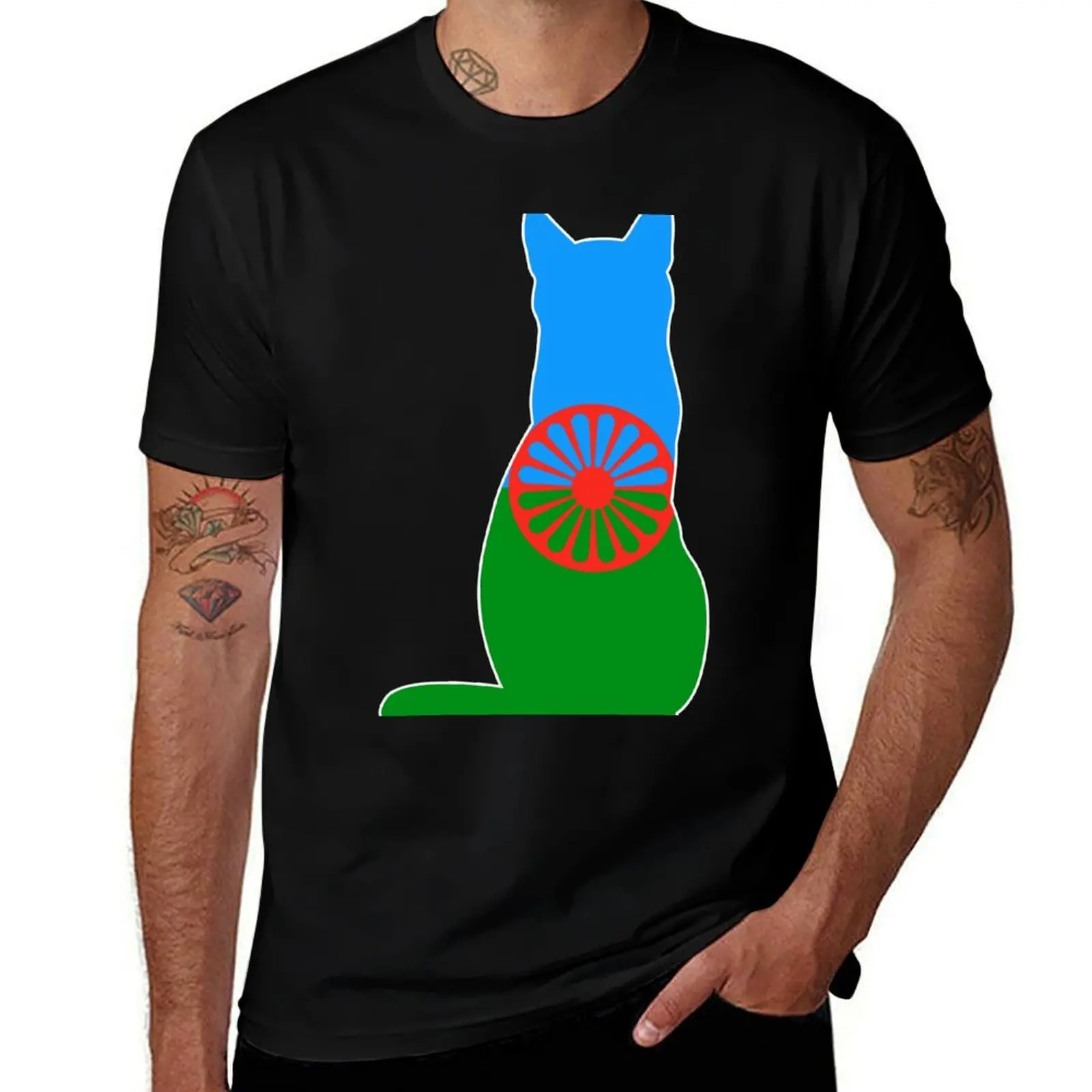 

Romani Cat Flag T-Shirt graphic t shirt vintage basketball graphic tees shirts graphic tee black t shirts for men