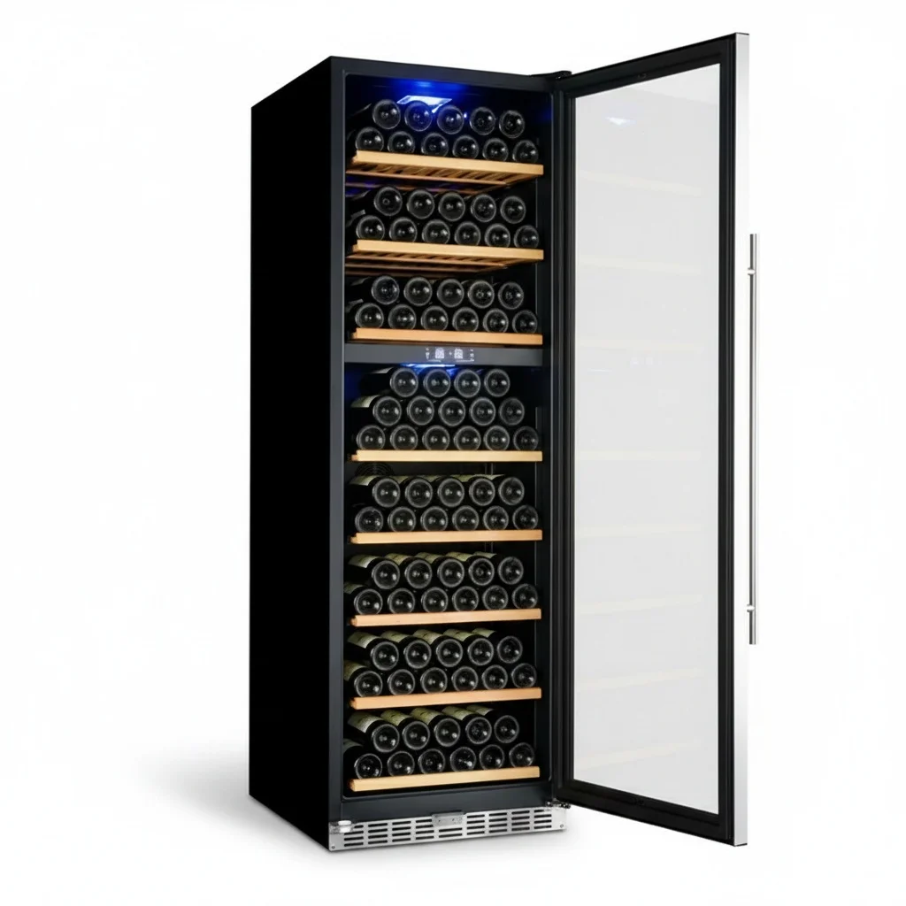 Dual-Zonen-Weinkühler, 168 Flaschen 1,8m/70,87 Zoll Kompressor-Weinkühlschrank, Einbau-Edelstahl-Kühlschrank für den Heimweinkeller