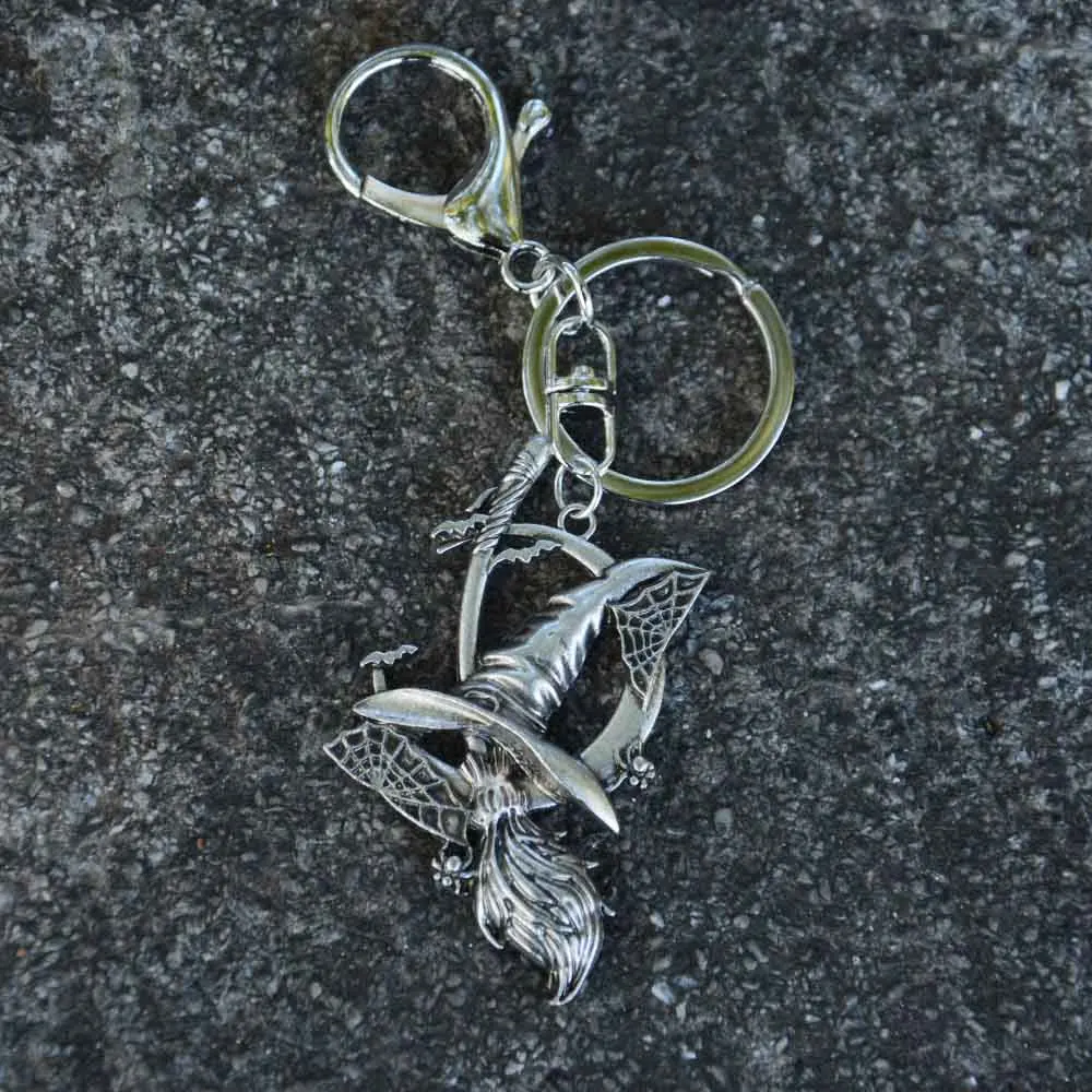 الحنين ويكا قبعة الساحرة مكنسة مفتاح حامل شبكة العنكبوت السحر القمر المفاتيح مجوهرات هدية