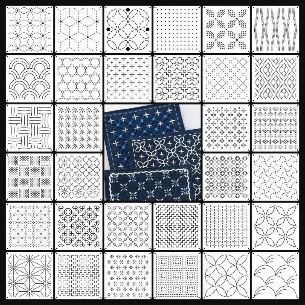 9/32Pcs Reusable Sashiko Embroidery Template Geometric Handm