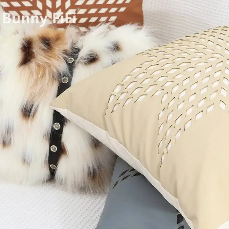 Nordic Minimalist Hollow Pattern Cushion Covers Soft Plush Fur Star Pattern Velvet Decorative Throw Pillow Cases For Sofa Bed