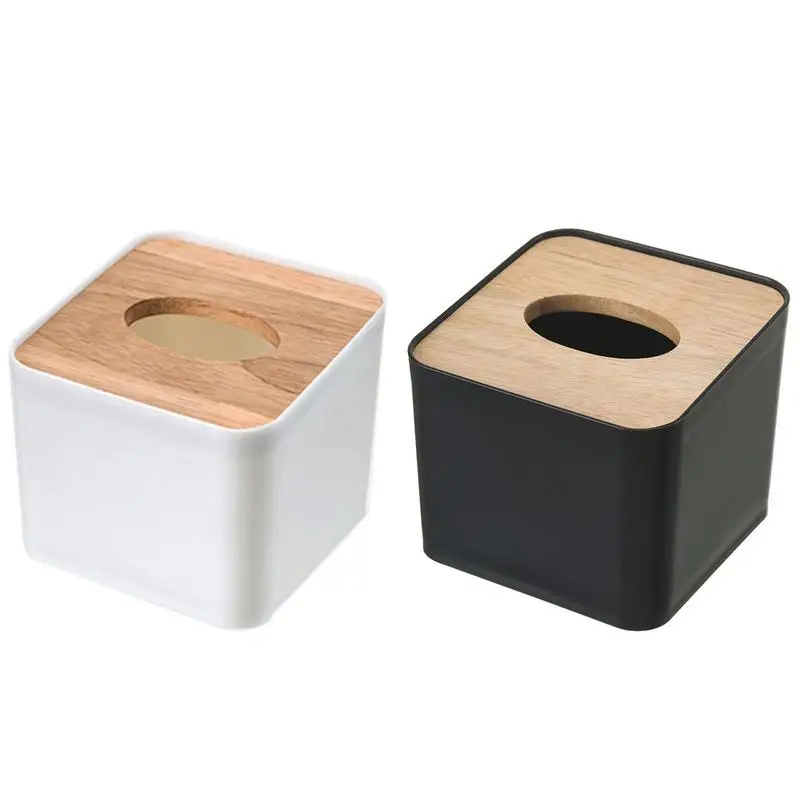 Square Tissue Box With Wooden Cover Black Tissue Paper Box For Car Mini Kitchen Napkin Holder Modern Home Living Storage Case