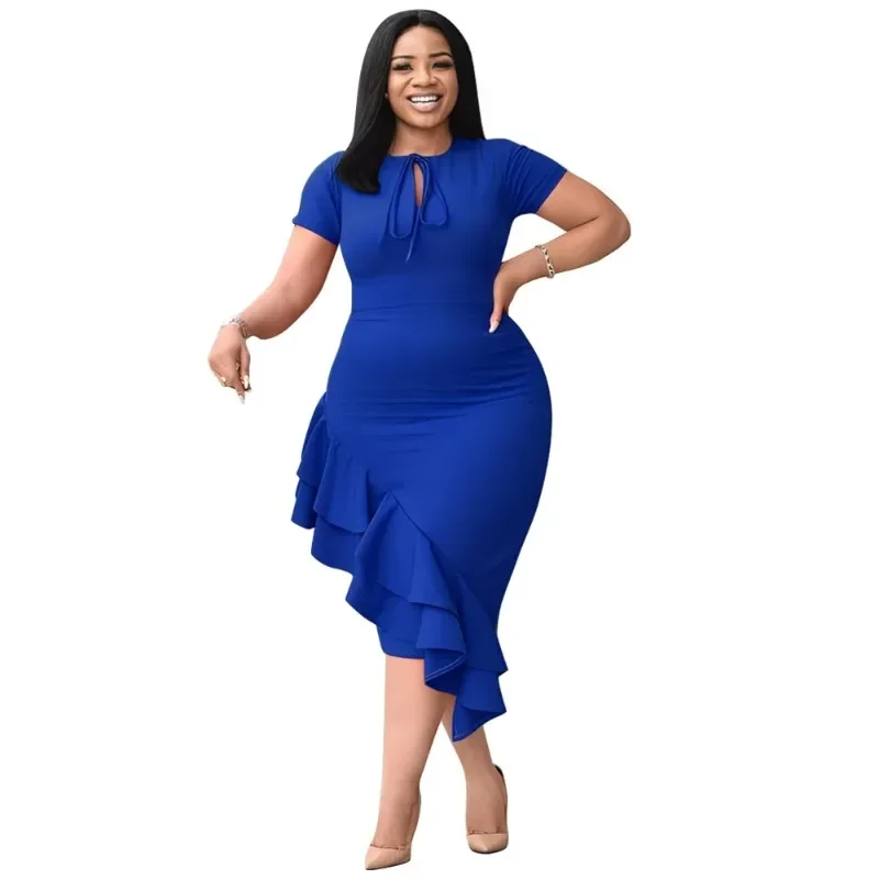 

Europe New Fashion Plus-size Women's Sexy Casual Lace Ruffled Hem Dress ankara dresses 2025 New