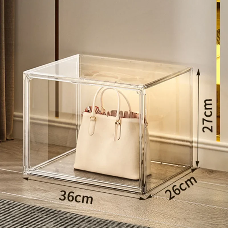 

Transparent Woman Handbag Box Display Cabinet, Stackable Storage Boxes, Household Dustproof Wardrobe Organizer for Backpack 123