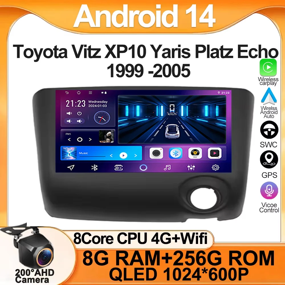

Car Radio For Toyota Vitz XP10 Yaris Platz Echo 1999-2005 Autoradio Multimedia Player Video Carplay Android Auto Bluetooth GPS