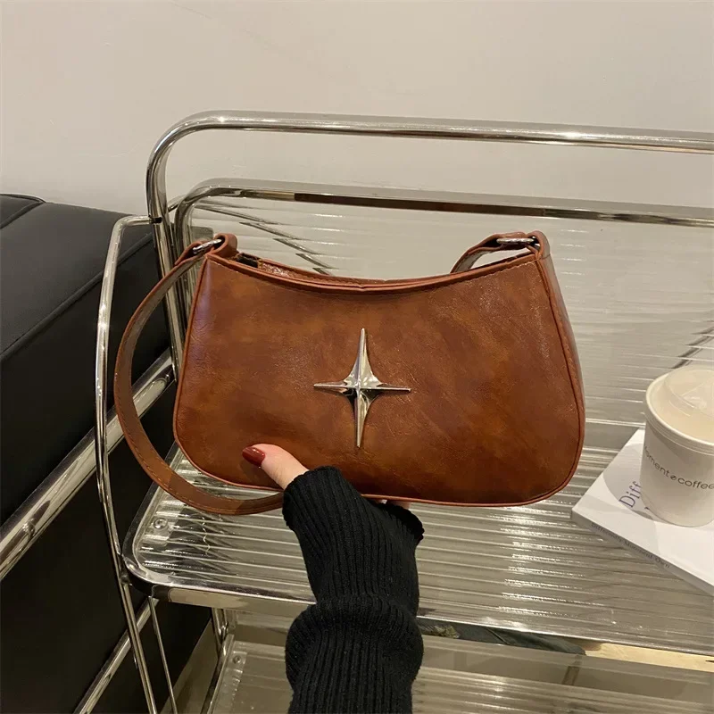 Bolso de hombro simple para axila, bolso con textura versátil y estrella