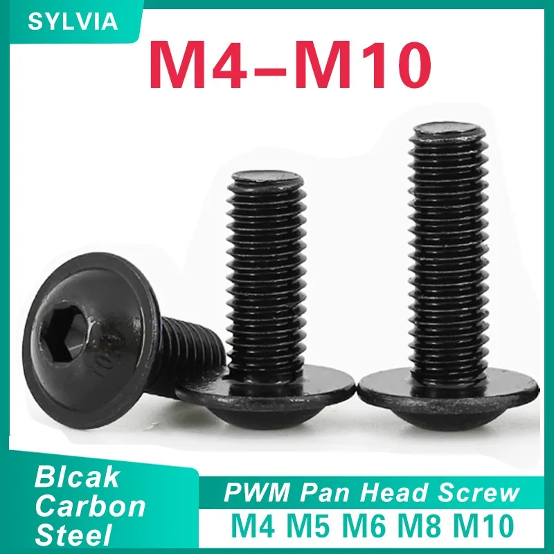 5/ 10/ 20pcs Grade 10.9 Black Hex Hexagon Socket Round Button Flange Head With Washer Collar Screw Bolt M4 M5 M6 M8