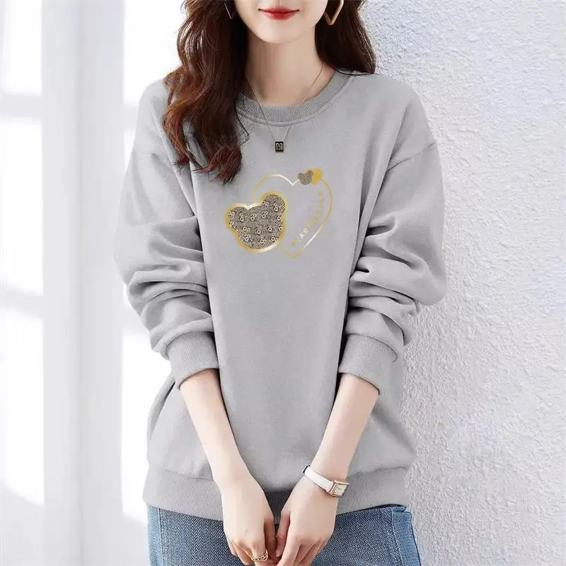 Spring Autumn Lantern Long Sleeve Geometric Round Neck Printing Sequined Women\'s Clothing Hoodies Pullover Office Lady Tops