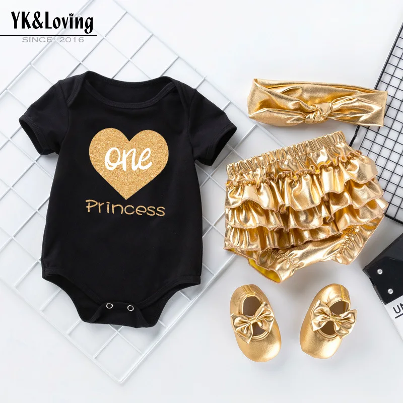 Baby Romper Set Cartoon 4PCS Boys Girls Bodysuit Pants Party Outfit Newborn First Birthday Celebration