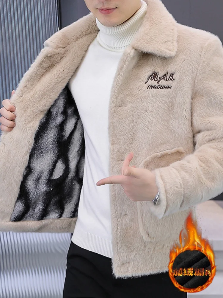 

Зимнее утепленное бархатное пальто с флисовой подкладкой для мужчин: модное корейское приталенное шерстяное пальто с воротником в повседневном стиле